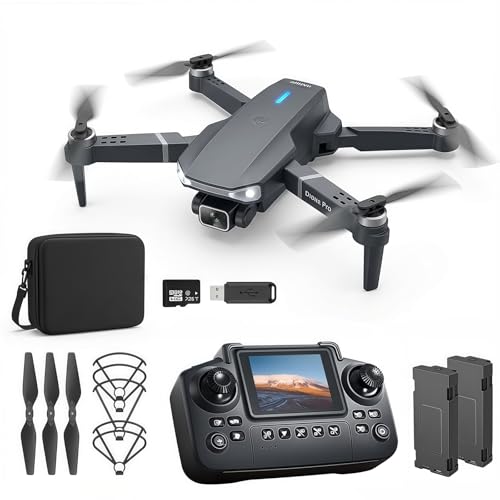 elecci E88 Drone with Screen Controller with SD card, Foldable Mini Drone for Beginners, 2 Batteries, 360° Flips Waypoint Fly, Active Obstacle Avoidance, One Key Take Off/Landing. (2 batteries - Black)