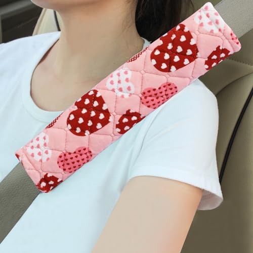 Image of Amooca Soft Auto Seat Belt Cover Seatbelt Shoulder Pad Cushions 2 PCS for a More Comfortable Driving Universal Fit for All Cars and Backpack Cute Pink Heart