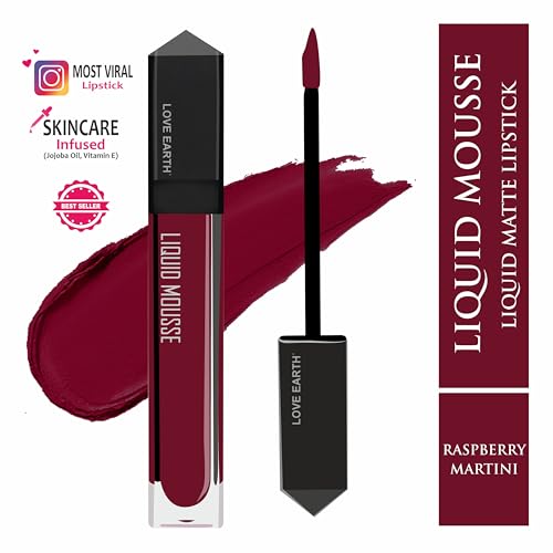 Image of Love Earth Liquid Mousse Lipstick - Raspberry Martini Matte Finish | Lightweight, Non-Sticky, Non-Drying,Transferproof, Waterproof | Lasts Up to 12 hours with Vitamin E and Jojoba Oil - 6ml