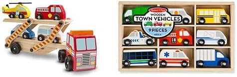 Melissa & Doug Emergency Vehicle Carrier & Wooden Town Vehicles