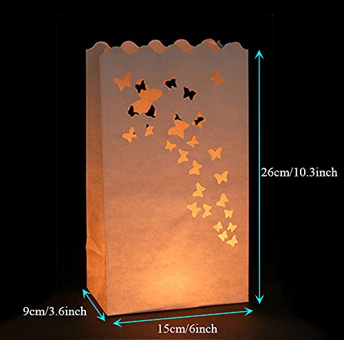 Hao Pro 5.9X10X3.6Inch Luminary Bags With Butterfly Cutouts Flickering Glow Luminaries Stay Sturdy Reusable Easy Fold Back Thick Paper Beige 10 Pcs For Wedding Valentine Party Garden Driveway #TOP7