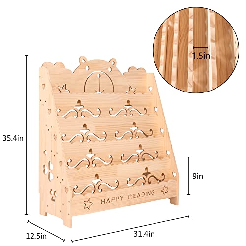 Petkaboo 5 Tier Kid Book Shelves,Wood Kids Stand Bookcase, Cartoon Cubbies Reading Book Stand For Kids, Toy Storage Organizer For Kids Bedroom Toy Room - Gift #TOP2