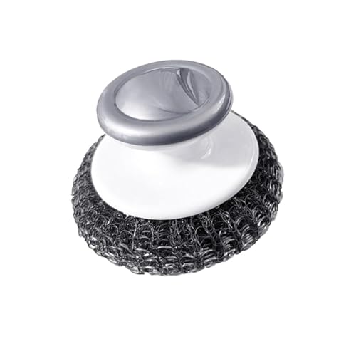 Image of 1Pack Stainless Steel Wool Scrubber with Handle, Heavy Duty Dish Scrubber, Steel Brush for Kitchen, Dishes, Pans, and More (Grey)