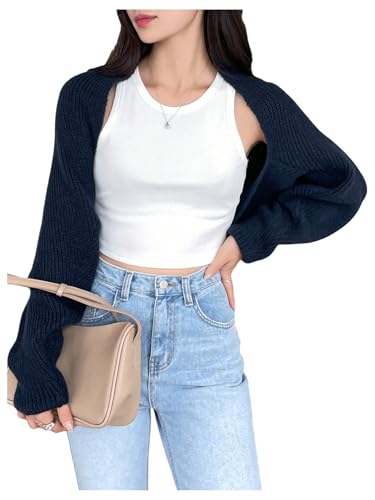 Image of SweatyRocks Women's Open Front Cropped Cardigan Long Sleeve Bolero Shrug Sweater