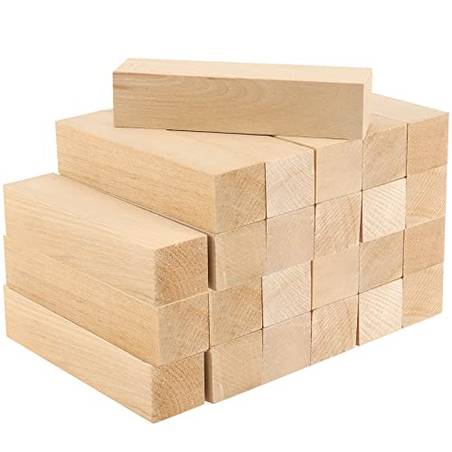 JAPCHET 24 Pieces 4 x 1 x 1 Inch Basswood Carving Blocks, Natural Wood Carving Block, Unfinished Basswood Blocks for Woodcarving, Crafting and Whittling