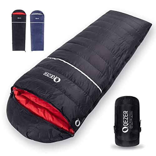 QEZER Down Sleeping Bag for Adults 0 Degree 600 Fill Power Cold Weather Sleeping Bag Ultralight...