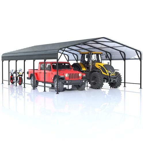 Image of AirWire 20x30 FT Metal Carport Canopy Heavy Duty with Reinforced Base and Galvanized Steel Roof & Frame, 2 Car Garage Shelter for Cars, Boats and Trucks