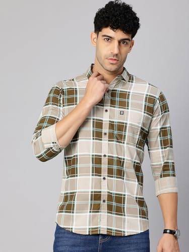 Image of Majestic Man Stylish Slim Fit Cotton Spread Collar Checked Casual Shirt