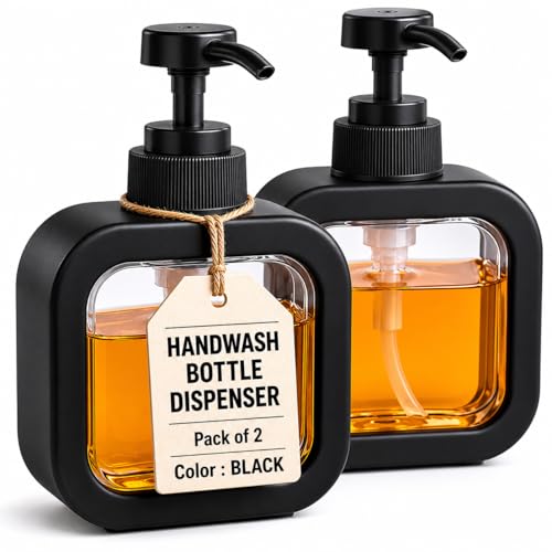 Image of Soap Dispenser for Wash Basin - Handwash Dispenser Bottle for Bathroom Sink - Liquid Soap Hand Wash Pump Bottle Plastic Container for Home, Bathroom(Black,Pack of 2)