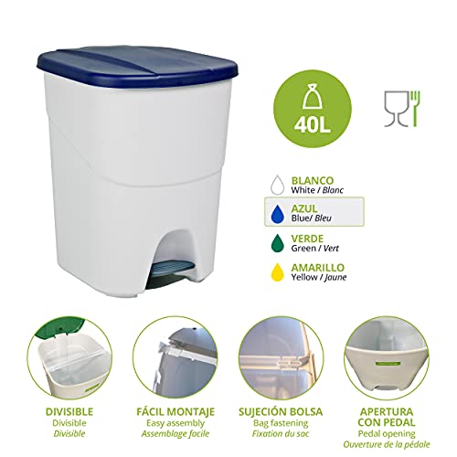 Image of Denox DEN106 Eco Pedalbin 40 litres, Blue, 393 x 352 x 470 mm