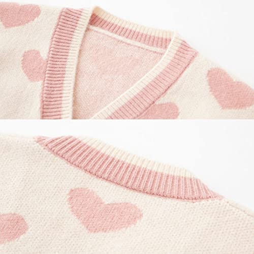 FindThy Girls Heart Print Cute Cardigan Long Sleeve V Neck Brushed Sweater Kawaii Cardigan Coat4