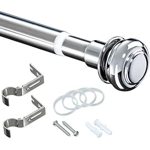 INFLATION Curtain Poles, Silver Adjustable Single Curtain Rod Set 86cm-130cm with Brackets Drapery Rods for Window Kitchen, Bedroom Cover