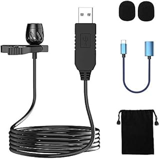 23 Feet USB Lavalier Lapel Microphone with Clip-on Omnidirectional Condenser Computer Mic Plug & Play for Laptop,PC,Mac,Desktop for YouTube,Zoom,Streaming,Video Recording,Podcasting with USB C Adapter