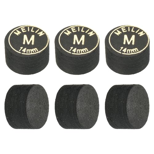PATIKIL 14mm Pool Cue Tips, 6 Pack Medium Multiple Layer Pool Billiard Cue Tips Laminated Glue-on Snooker Stick Tip Billiard Accessories, Black