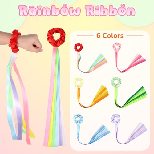 Image of VioraWhite 12 Pcs Rainbow Dance Ribbons for Kids Rainbow Rhythm Ribbons Elastic Wrist Streamers Hand Held Rhythm Streamers Gymnastics Dance Party Props for Adult Decor (0.8 x 19.7 Inch,Macaron)