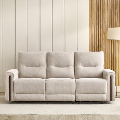 Image of Home Centre | Malinda Fabric 3 Seater Electric Recliners | Recliner Sofa for Living Room | Pine Wood | Beige | 1 Year Warranty