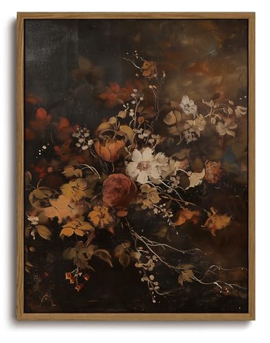 Image of KISSFOX Framed Wall Art Vintage Wall Decor Floral Canvas Art Botanical Pictures Flowers Paintings Moody Prints Dark Artwork For Bedroom Living Room Kitchen