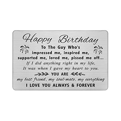 DEGASKEN Romantic Birthday Card Gifts for Him Boyfriend Husband Fiance, Personalized Steel Engraved Wallet Card
