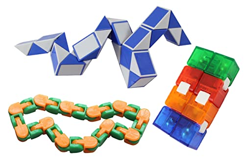Fidget Set of 3 - Wacky Tracks, Twist Snake, Infinity Cube - Fidget Toy - - ADD Anxiety