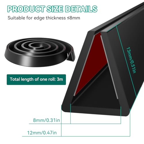Kantenschutz Blech Kantenschutz Selbstklebend 8mm x 3 Meter Kantenschutz Gummi Kantenschutzprofil für Autotüren Türen Fenster Metallplatten Glasplatten (3, 8mm)