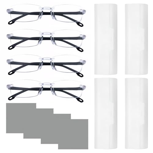 Meunhy 4 Pcs Kloiadka Auto Focus Glasses, Auto Focus Glasses Self Adjusting with 4 Glasse Cloth and 4 Transparent Glasse Case, Intelligent Automatic Focuss, Anti Blue Light for Men and Women