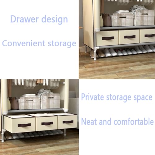 Armario de tela plegable beige con estructura metálica y cremalleras protectoras 6