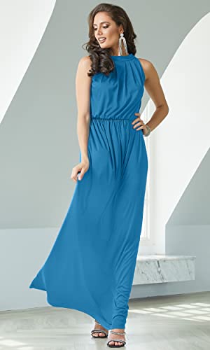 Image of KOH KOH Womens Long Sleeveless Halter Bridesmaid Wedding Guest Maxi Dress