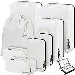 Compression Packing Cubes, Lumesner 8 Set Travel Essentials Packing Cubes for Carry on Suitcases, Compression Suitcase Organizers Bag Set & Travel Cubes (8-piece, White)
