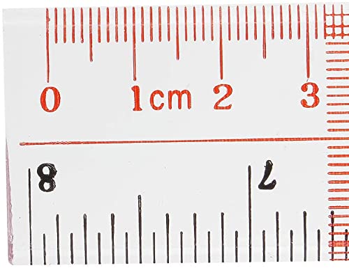 A close-up of the XYWHPGV ruler showing the 0, 1cm, 2cm, and 3cm markings clearly.