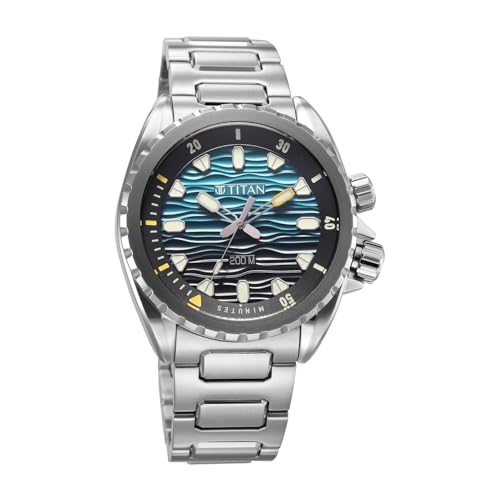 Image of Titan Zero Hour Diver's 200m Analog with Blue Dial Silver Stainless Steel Strap Watch for Men - 10068KM01
