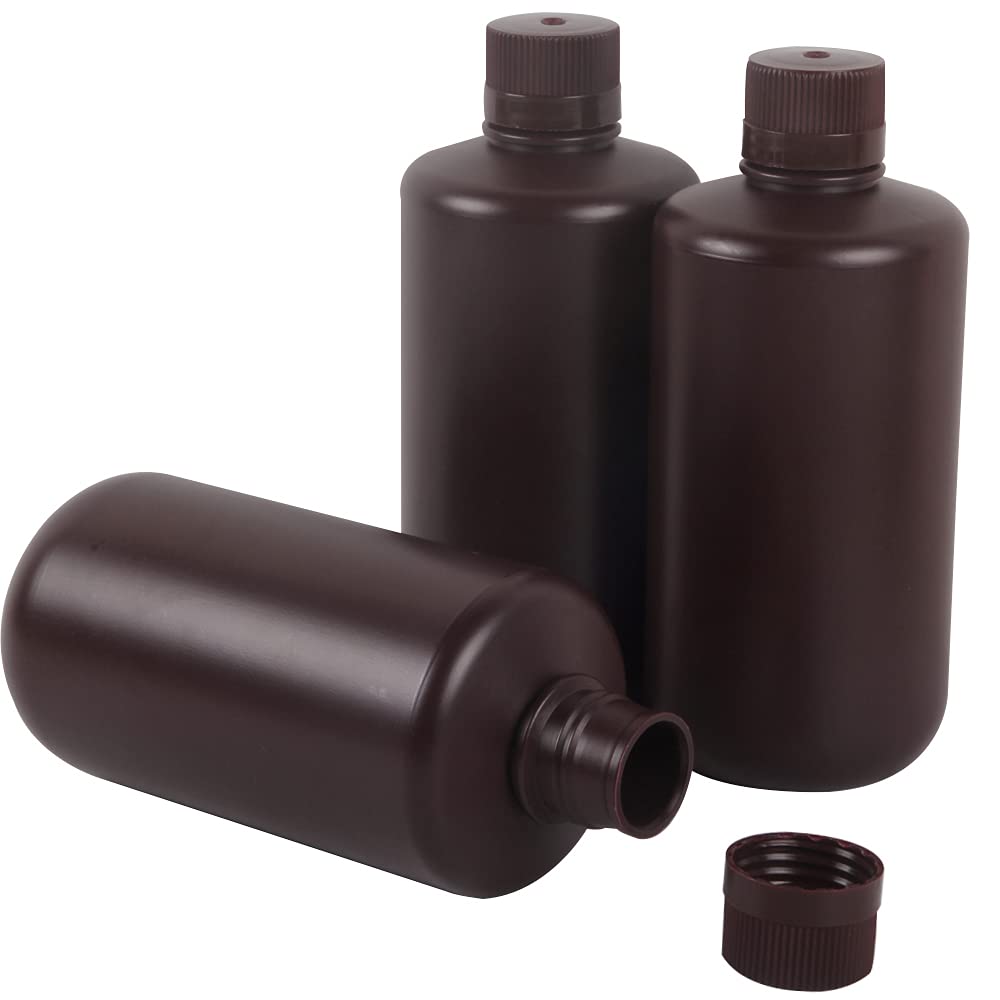 3 pièces 1L/1000 ml/35.2 oz processeur de Chambre Noire Chimique Liquide développeur Bouteilles de Stockage en Plastique pour 135 120 Film Photo négatif (3X 1L Brown Bottle)