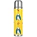 Simpatico thermos in acciaio inox con motivo a forma di gufo e foglia d'acero, in pelle, isolante per caffè caldo o tè freddo + tazza per bevande, perfetto per ufficio, campeggio e all'aperto