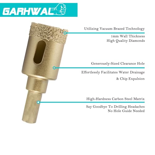 GARHWAL Vacuum Brazed Diamond Hole Saw Core Drill Bit Kit, Ideal Hole Cutter for Tile Ceramic, Porcelain, Brick, Stone, Glass - Image 3