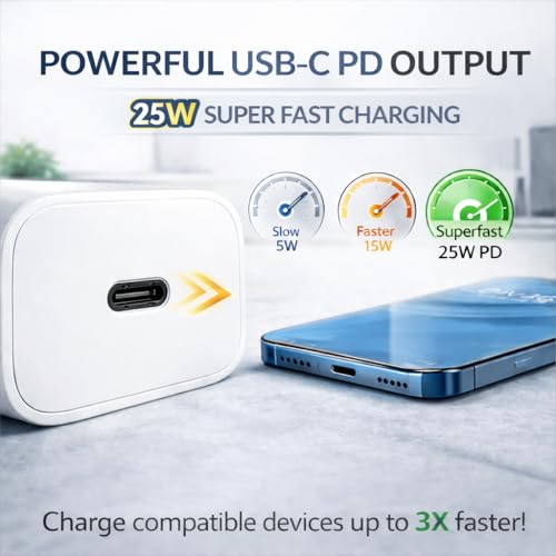 Image of 25W Charger for Samsung Galaxy M06 with Type-C to C Cable | Super Fast Charging PD Adapter for Galaxy S26 /S25 Ultra, S24 FE, M17e /A36 /A16, M15 /M17 /M55 5G, F17 /F70e /Z Fold & S /A /M /F /Z Series Phones