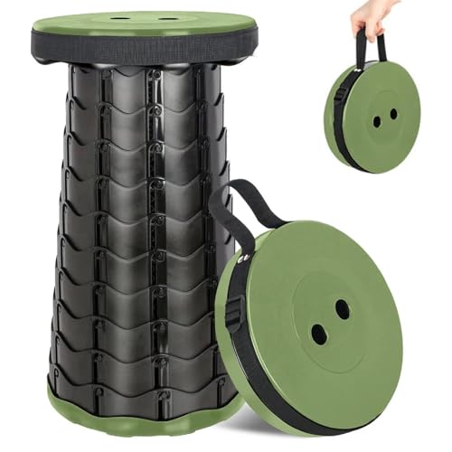 Fishtec - Tabouret Pliable Télescopique - Hauteur Réglable 6-44,5 Cm ABS Résistant 130 Kg Portable 1,28 Kg Ø25,5 Cm Bandoulière Compact Noir Vert -...