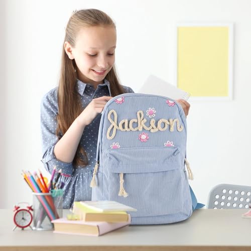 Pekdi Personalized Corduroy Backpack Custom Embroidered Name Aesthetic 15in Large College Cream Backpack Laptop Bag Book Bag Lightweight Daypack Casual Travel Bag for Men Women3