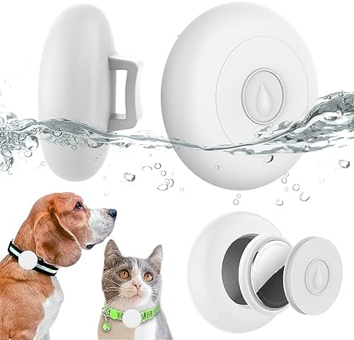 Airtag Dog Collar Holder Waterproof, Hidden Silicone Waterproof Airtag Case for Pet Cat Dog GPS Tracker, Anti-Lost Waterproof Airtag Holders Compatible with Apple AirTag for Dog Cat Collar (White)
