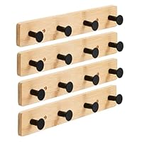 Alex Nash Bamboo Coat Rack - Wall Mounted Coat Hooks with 4 Metal Pegs - Heavy-Duty Wooden Clothes Hook Rail for Hallway, Bedroom, Bathroom with Fixings Included - Black/White, 1/2/4 Pack