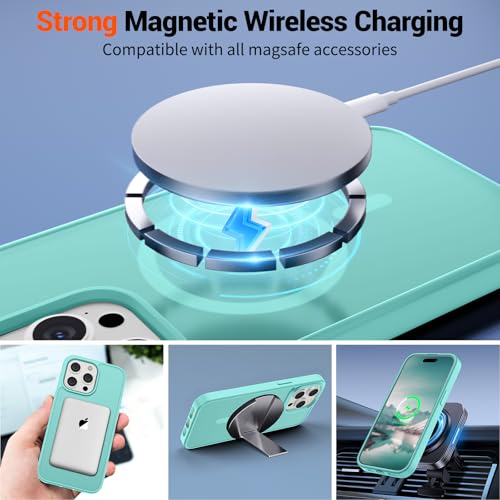 Image of SUPFINE Magnetic for iPhone 15 Pro Max Case (Compatible with MagSafe) (Military Grade Drop Protection) Slim Translucent Matte Shockproof with Anti-Fingerprint Phone Case,Blue Green