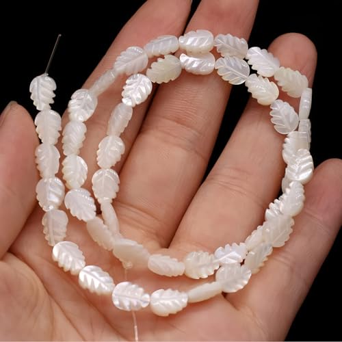 Image of HAAMIIQII Natural White Mother of Pearl Shell Beads 8x12mm Leaf Shape Semi Precious Stone Loose Gemstone Beads for Jewelry Making Strand 15 Inch (28-30pcs)