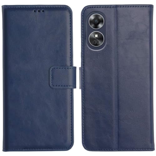 Image of Fastship Vintage Magnatic Closer Leather Flip Cover Compatible Model for Oppo CPH2591 / Oppo A18 - Navy Blue