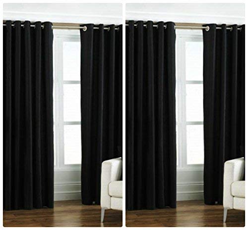 Exporthub Plain 4 Piece Eyelet Polyester Window Curtain Set - 6ft, Black