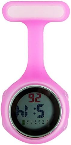 Digital Nurse Watch Fob For Women Men Multi Function, Infection Control Design, Silicone Nurses/Brooch/Tunic/Fob/Pocket/Carabiner Watch With Pin/Clip-On Nurse Doctor Paramedic Watch With Light Pink
