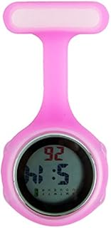 Digital Nurse Watch Fob For Women Men Multi Function, Infection Control Design, Silicone Nurses/Brooch/Tunic/Fob/Pocket/Carabiner Watch With Pin/Clip-On Nurse Doctor Paramedic Watch With Light Pink