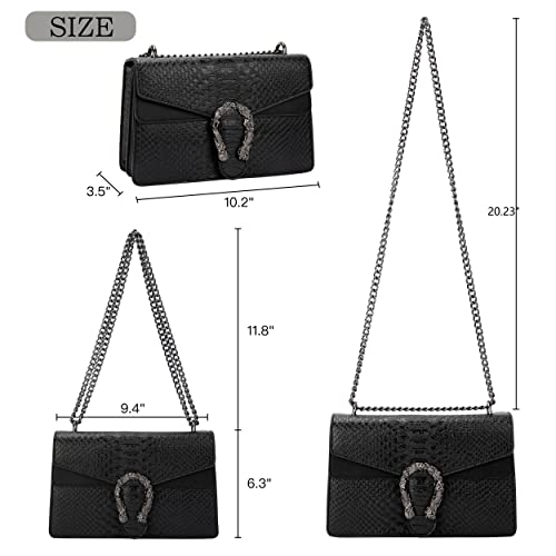 Glod Jorlee Trendy Chain Crossbody Bags For Women - Luxury Snake-Print Leather Shoulder Satchel Bag Evening Clutch Purse Handbags (001-Black) #TOP3