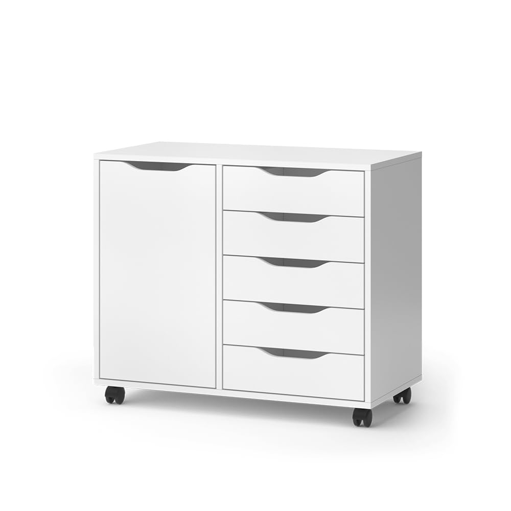 Vicco Aparador Otwin, Blanco, 40.6 x 61.5 cm | con 5 cajones y 1 puerta, para guardar ropa y artículos del hogar