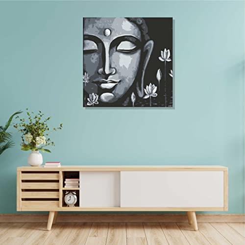 Image of RANGOLI 100% Cotton Stretched Canvas Painting 400 GSM, Framed Modern Art Lord Buddha Canvas Abstract Wall Art for Living Room, 3D Paintings for Wall Decor (24 x 24 Inch With Frame)