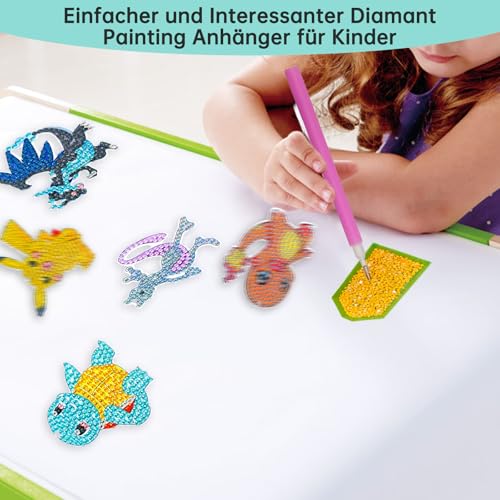 GOACRS Diamond Painting Kinder Schlüsselanhänger Anhänger, 6pcs Doppelseitig 5D Diamant Painting Schlüsselbunda Set, Kleine Diamantmalerei Bilder, Cartoon DIY Mosaik Basteln Kit für Jungen Mädchen