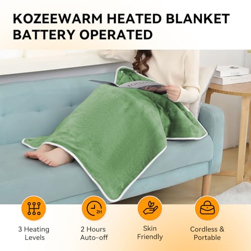 Kozeewarm Heated Blanket Battery Operated Portable 30 Inchx40 Inch Heated Throw Cordless 3 Heating Levels 2 Hours Auto-Off Rechargeable Electric Heating Blanket Green thumb #2