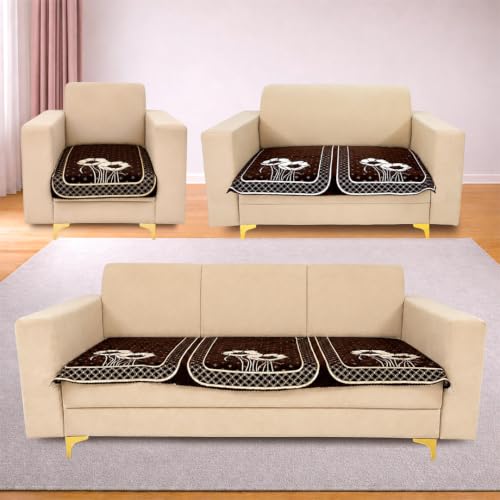 Image of Homerz Premium Chenille Fabric Sofa Cover | Soft, Durable & Dustproof | Decorative Couch Cover (Florida Coffee, 6 (3+2+1) Seater, Only Seat Cover)